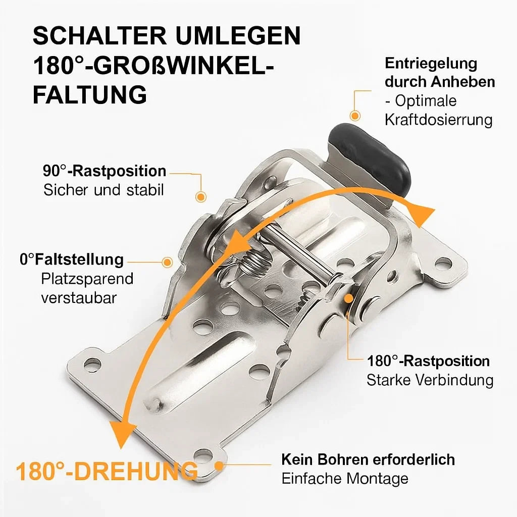 Klapphalter 90° Auto-Lock – 2er-Set, bis 225 kg, Montage in 5 Minuten