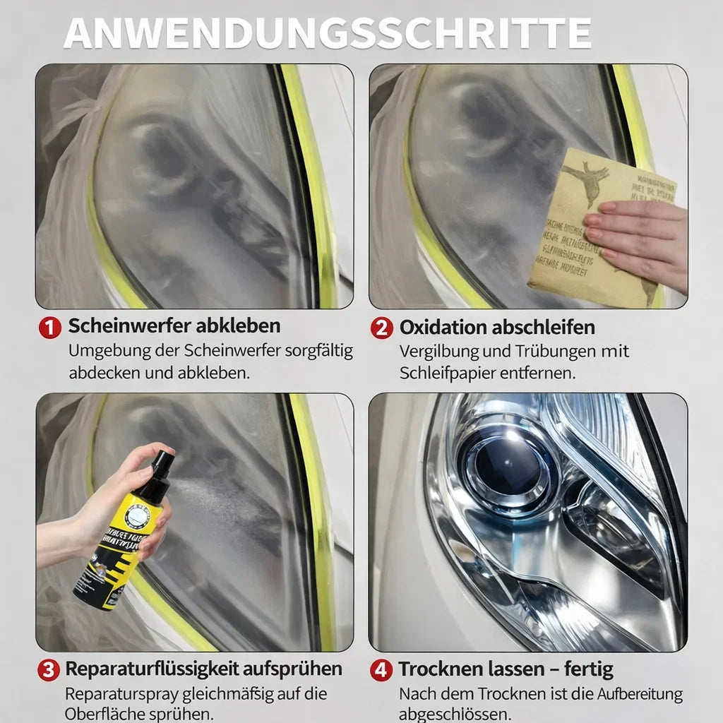 Scheinwerfer-Restaurationsspray – Lösung bei matten, vergilbten oder trüben Autoscheinwerfern