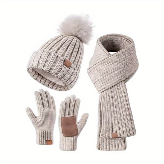 BowLift | 3-in-1 Knitted Winter Set with Hat, Scarf, and Touchscreen Gloves