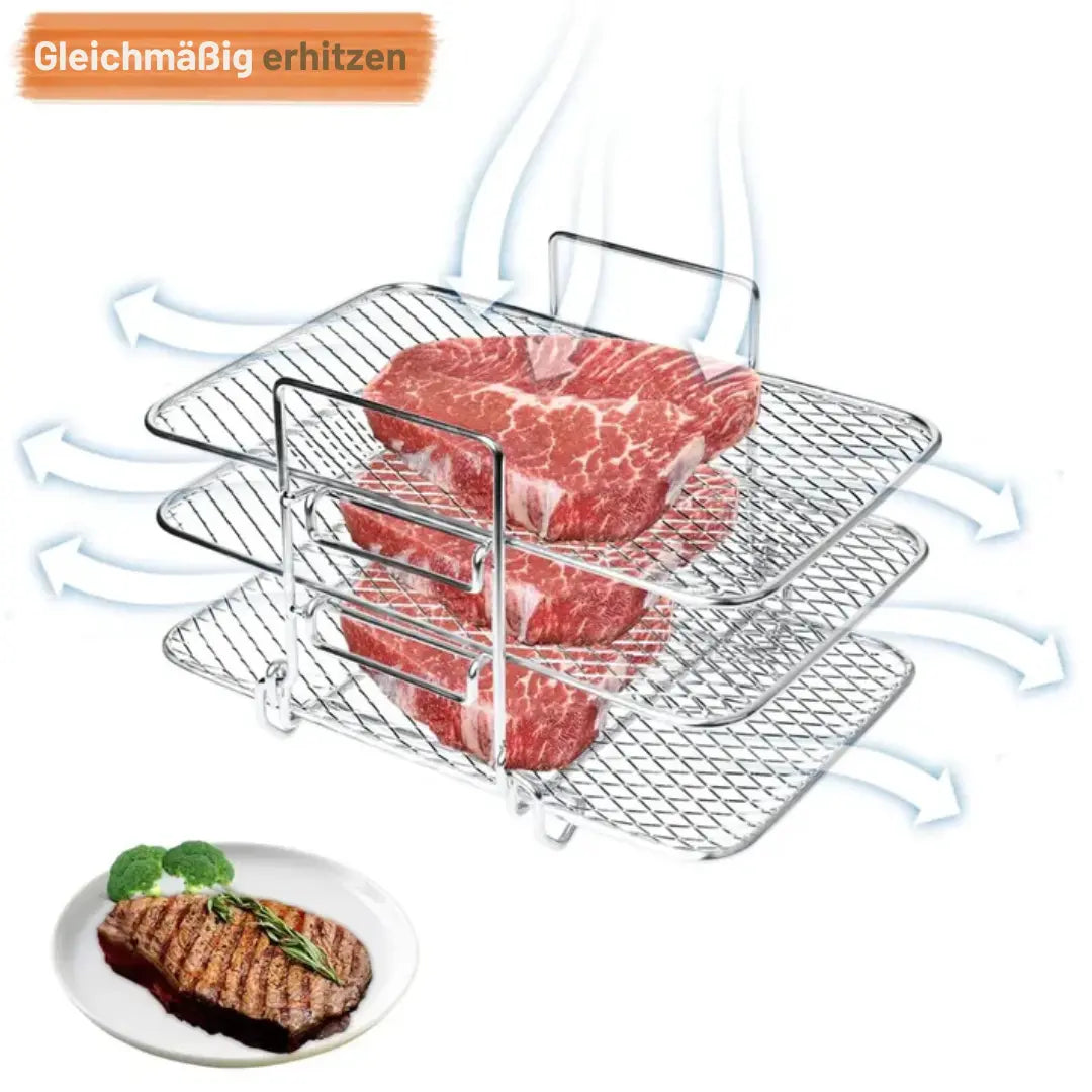3-stöckiger Airfryer-Einsatz für gleichmäßiges Garen