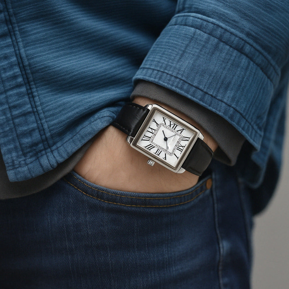 Men's Classic Dress Watch Square Analog Retro Style