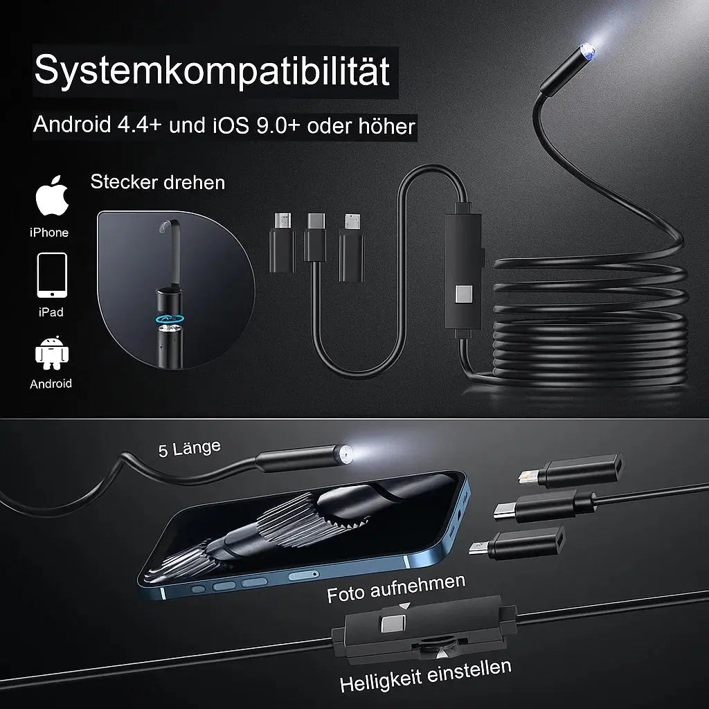 HD Endoskop-Kamera – Sehen Sie überall hin – Spart €180+ Handwerkerkosten