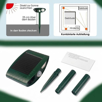 Ultraschall-Tierabwehr Solar – PIR-Bewegungsmelder 110°, IP44, 13–40 kHz