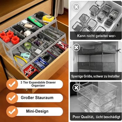 Intelligenter 3-stöckiger Schubladen-Organizer – Erweiterbar & Platzsparend für Standard-Schubladen