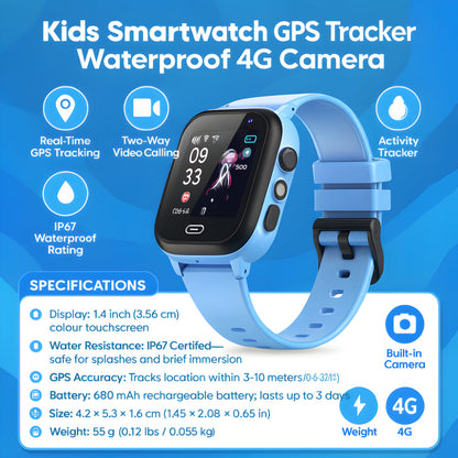 Kids GPS Smartwatch 4G Tracker Camera IP67 Touchscreen Activity