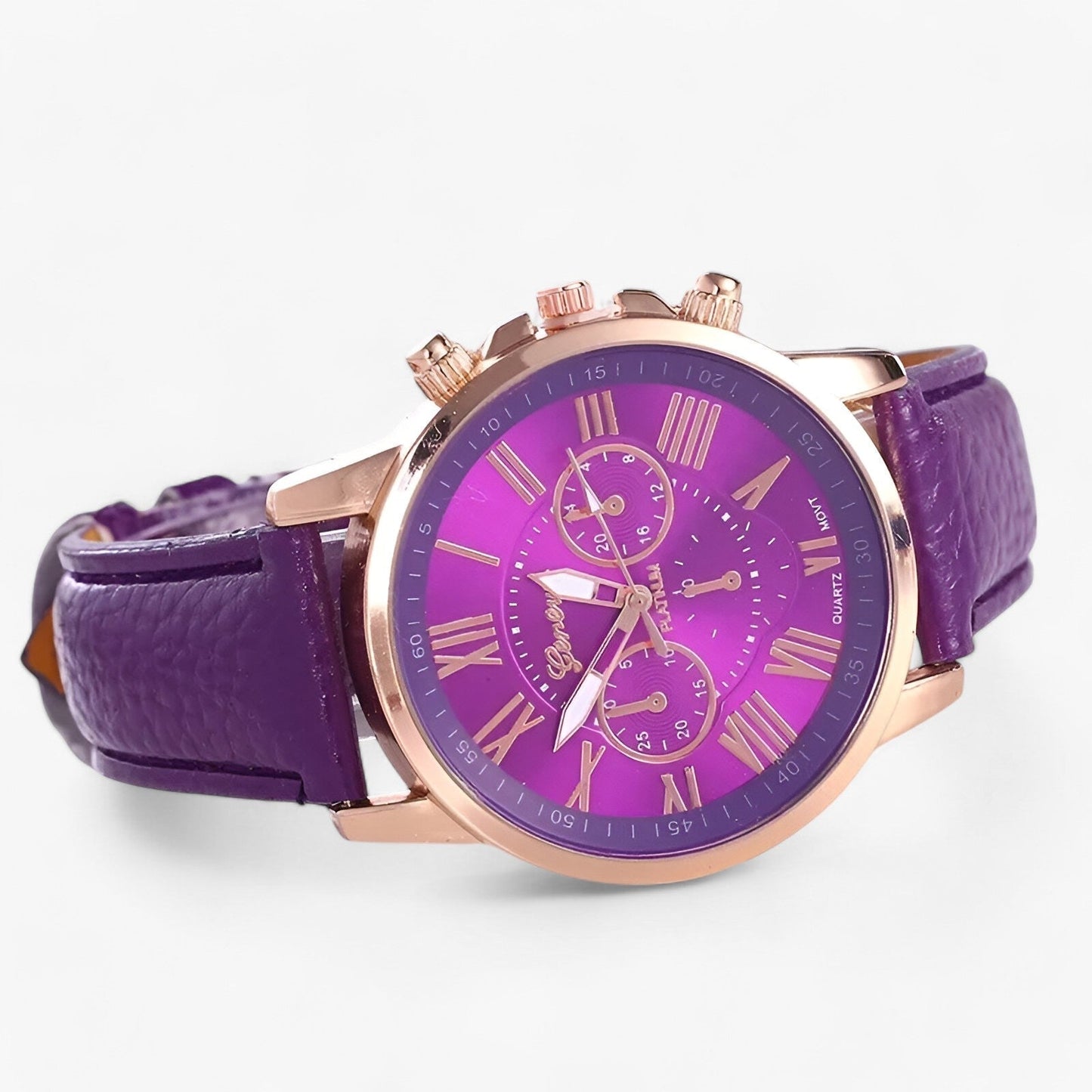 Elegante Damenuhr mit Lederarmband – Römisches Zifferblatt