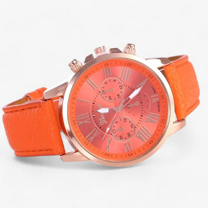 Elegante Damenuhr mit Lederarmband – Römisches Zifferblatt