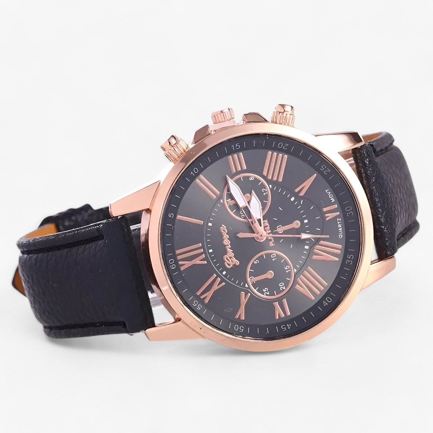 Elegante Damenuhr mit Lederarmband – Römisches Zifferblatt