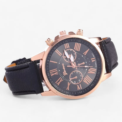 Elegante Damenuhr mit Lederarmband – Römisches Zifferblatt
