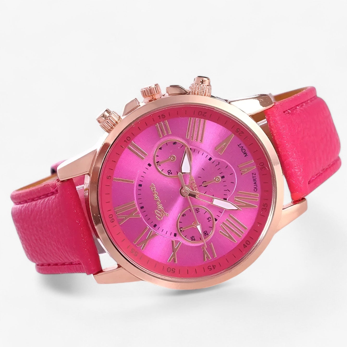Elegante Damenuhr mit Lederarmband – Römisches Zifferblatt