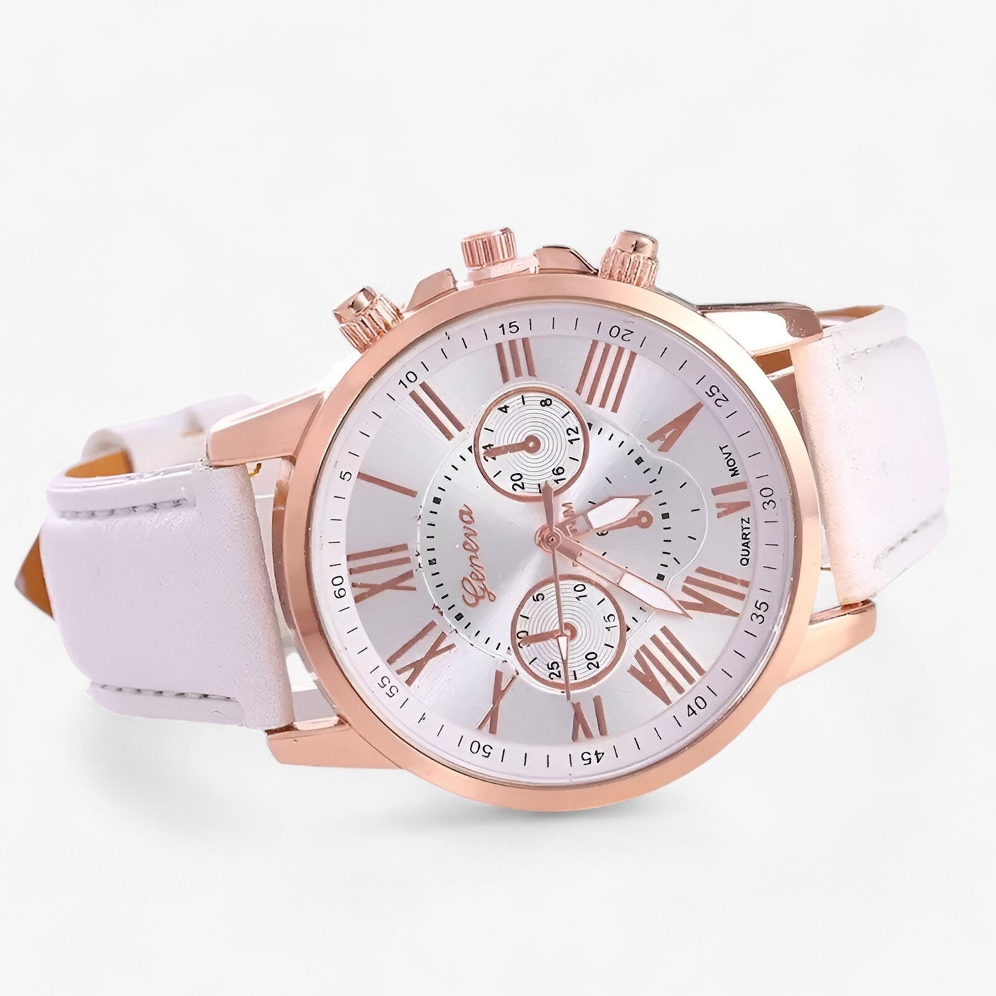 Elegante Damenuhr mit Lederarmband – Römisches Zifferblatt