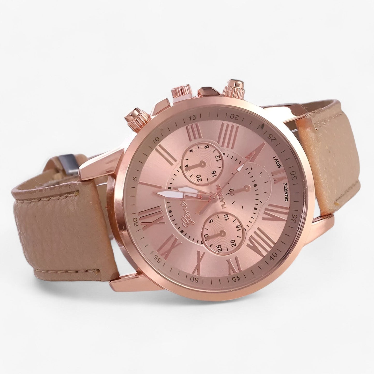 Elegante Damenuhr mit Lederarmband – Römisches Zifferblatt