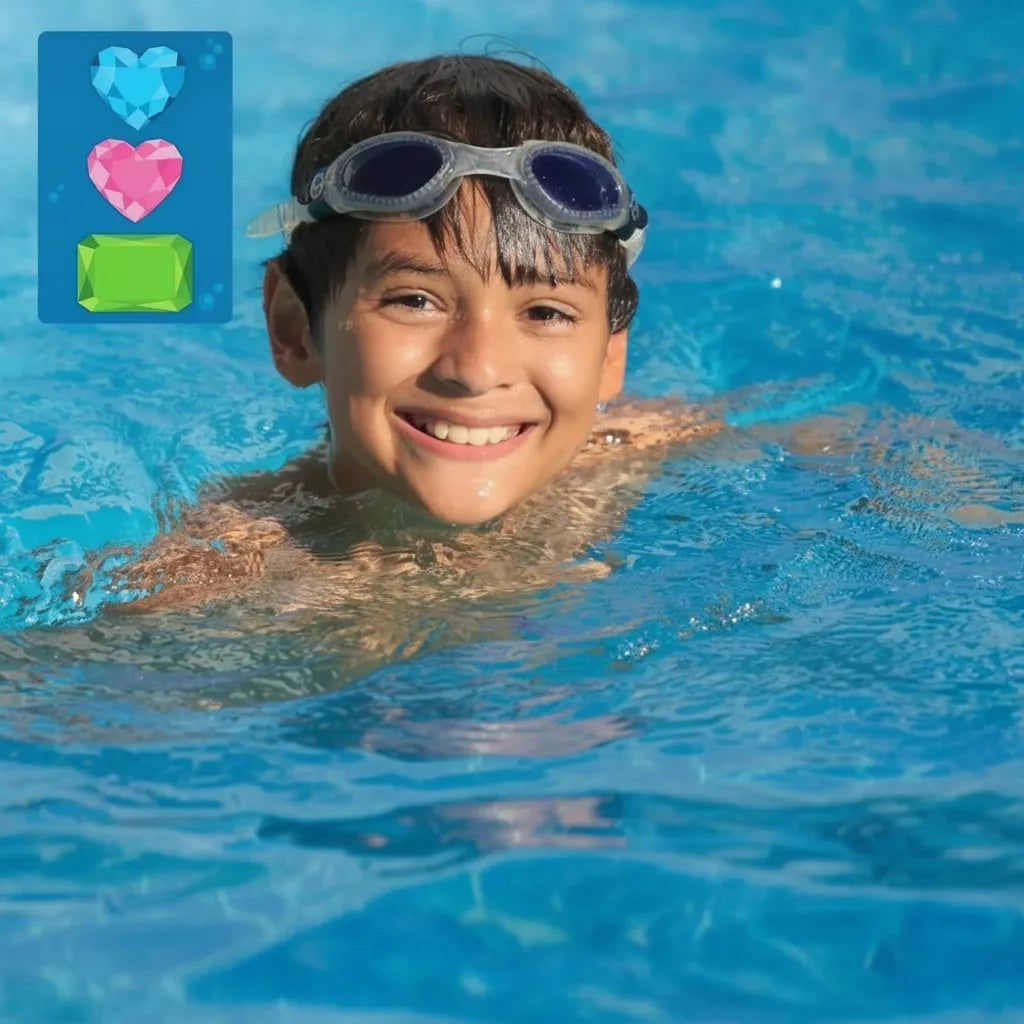 Unterwasser-Pool-Schatzsuche Spiel mit wasserdichten Edelsteinen und Karten
